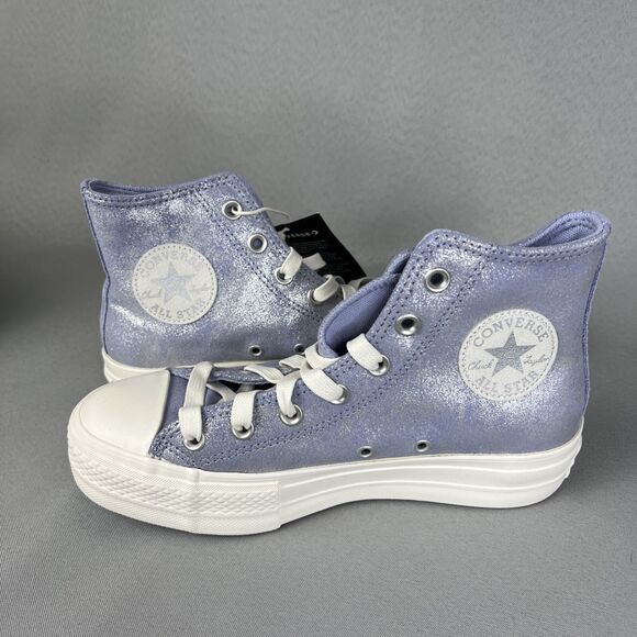 Converse Chuck Taylor All Star Lift Platform Suede Shimmer Womens 7.5 Lilac Shoe - Picture 10 of 13